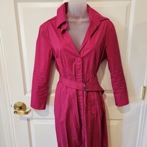 Hugo Boss Dashina Bright Pink Fuchsia Belted Long Sleeve Shirt Dress